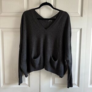 Vince Cashmere Preppy Relaxed Loose Fit Gray Cashmere V-Neck Pocket Sweater XS/S